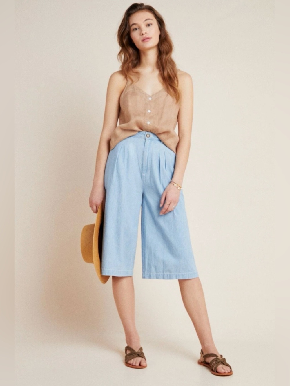 Pilcro Anthropologie Pleated Denim Culottes Wide Leg Shorts 29